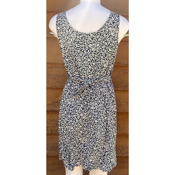 Handmade Black & White Floral Sleeveless Sun Dress W/ Waist Tie Lightweight Medi - Picture 2 of 7